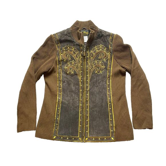 Bob Mackie Jacket Womens Small Brown Oversized Wearable Art Zip Up Embroidered‎ - Picture 1 of 10